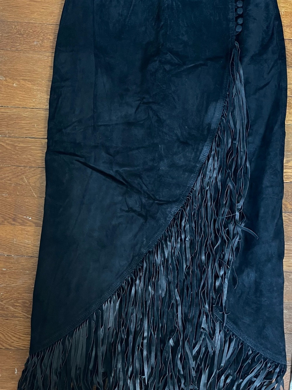 Melanzona Black Suede Fringe Wrap Skirt